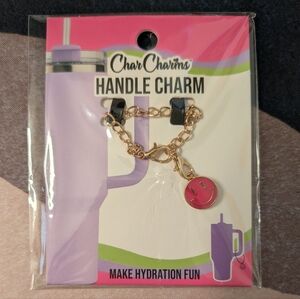CharCharms Pink and Gold Smiley Face Handle Charm